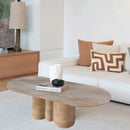 Beige Travertine Vein-Cut Oval Coffee Table with Sculptural Wavy Legs 20W x 40L x 18H