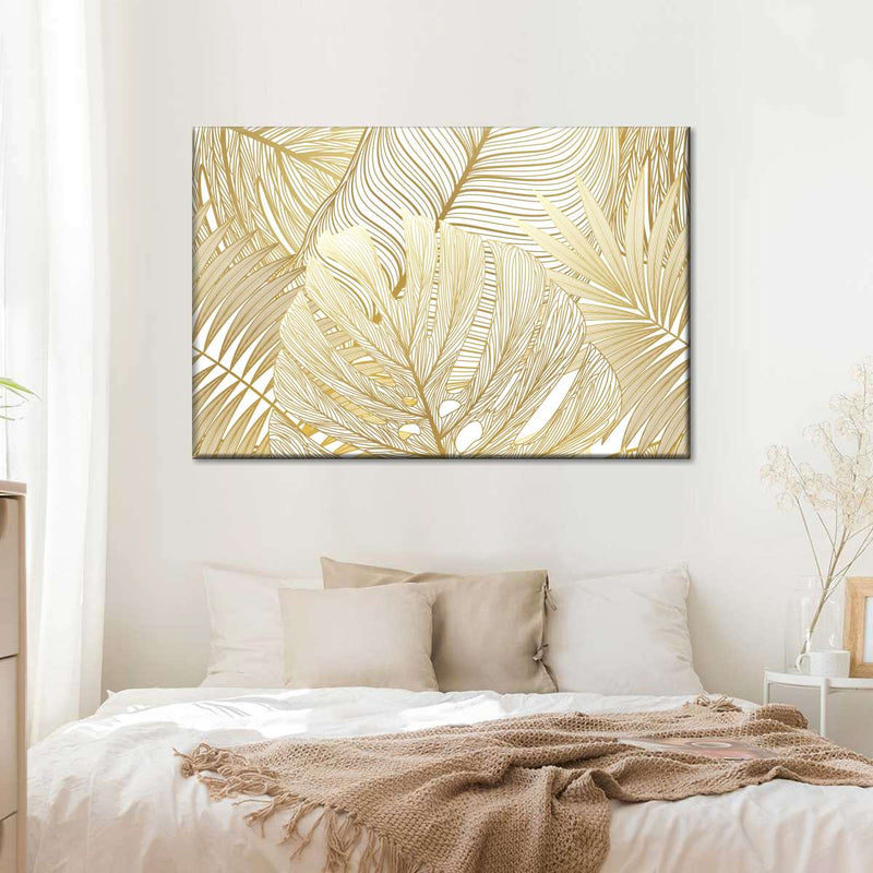 Golden Tropical Leaves Wall Art