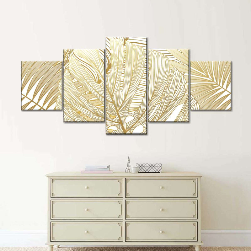 Golden Tropical Leaves Wall Art