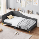 Full/Twin Size Rivet-Tufted Platform Bed with Metal Legs and Wood Slats by DirectDeals