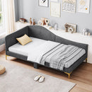 Full/Twin Size Rivet-Tufted Platform Bed with Metal Legs and Wood Slats by LJGDeals