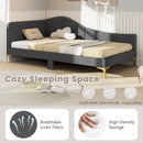 Full/Twin Size Rivet-Tufted Platform Bed with Metal Legs and Wood Slats by LJGDeals