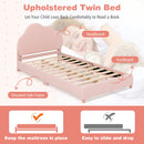 Twin Bed Frame with Height-Adjustable Headboard and Sturdy Wooden Slats-Gradient Pink