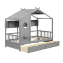 Twin Size House Bed with 2 Storage Drawers and Fence Guardrails by LJGDeals