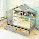 Twin Size House Bed with 2 Storage Drawers and Fence Guardrails by LJGDeals