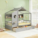 Twin Size House Bed with 2 Storage Drawers and Fence Guardrails by LJGDeals