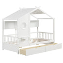 Twin Size House Bed with 2 Storage Drawers and Fence Guardrails by LJGDeals