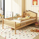 Twin Size Kids Montessori Bed with House-Shaped Headboard and Built-in Storage Shelf by LJGDeals
