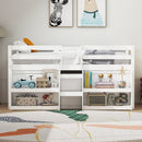 Twin Size Loft Bed with LED Lights with Staircase and Safety Guardrail-White
