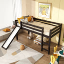 Twin Size Low Sturdy Loft Bed with Slide Wood-Dark Brown