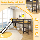 Twin Size Low Sturdy Loft Bed with Slide Wood-Dark Brown