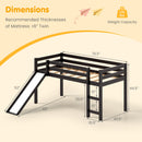 Twin Size Low Sturdy Loft Bed with Slide Wood-Dark Brown
