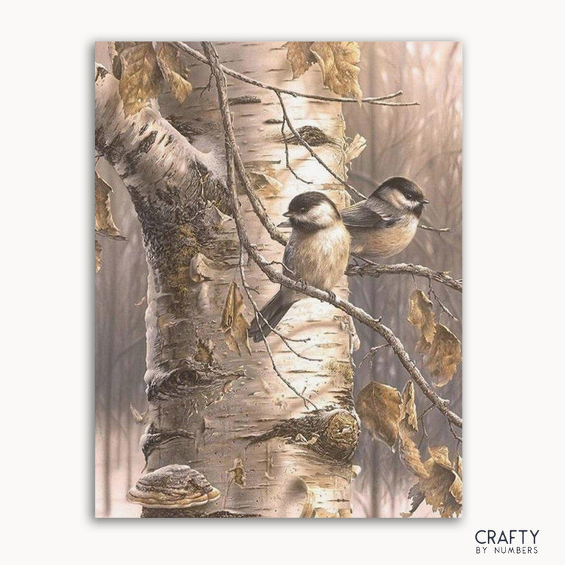 Two Friend Birds on Birch Tree