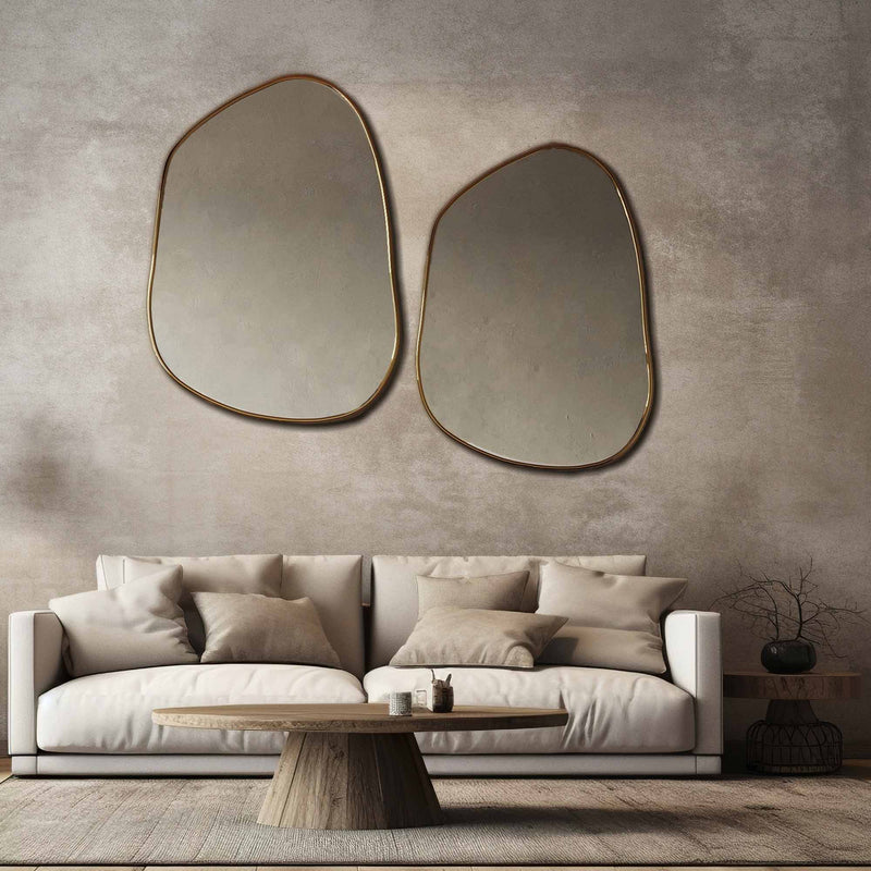 Asymmetrical Organic Mirror with Brass Frame