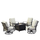 Black Aluminum Fire Table Set with Four Club Chairs