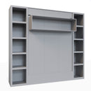 Easy-Lift Full Murphy Wall Bed in Grey with Two Bookshelves