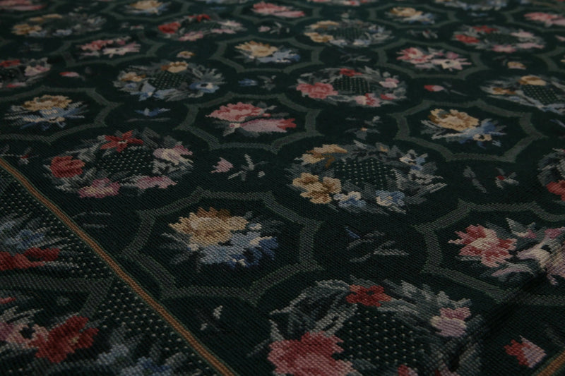 4'x6' Hand Woven French Aubusson Needlepoint wool Oriental area rug Green