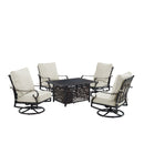 Black Aluminum Fire Table Set with Four Club Chairs
