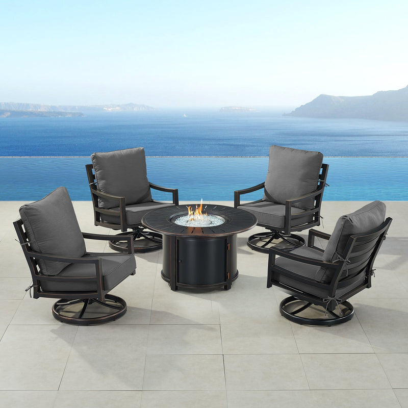 Black Aluminum Fire Table Set with Four Club Chairs
