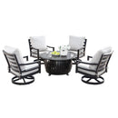 Aluminum 44-in Round Patio Fire Table Set with Swivel Rocking Chairs