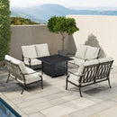 Black Aluminum Fire Table Set with Four Deep Seating Loveseats