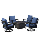 Black Aluminum Fire Table Set with Four Club Chairs