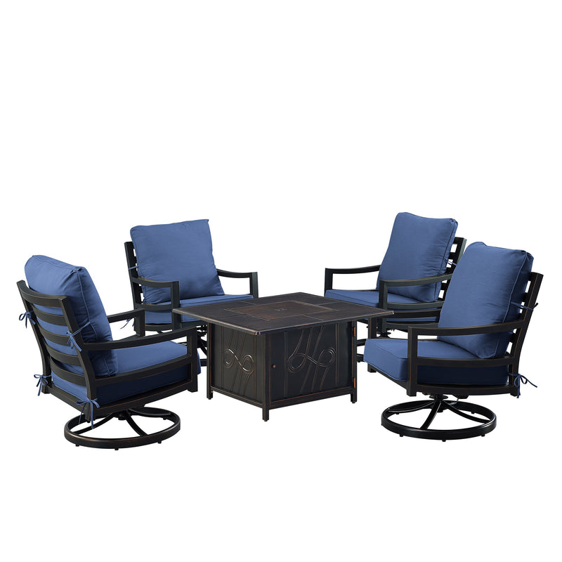 Black Aluminum Fire Table Set with Four Club Chairs