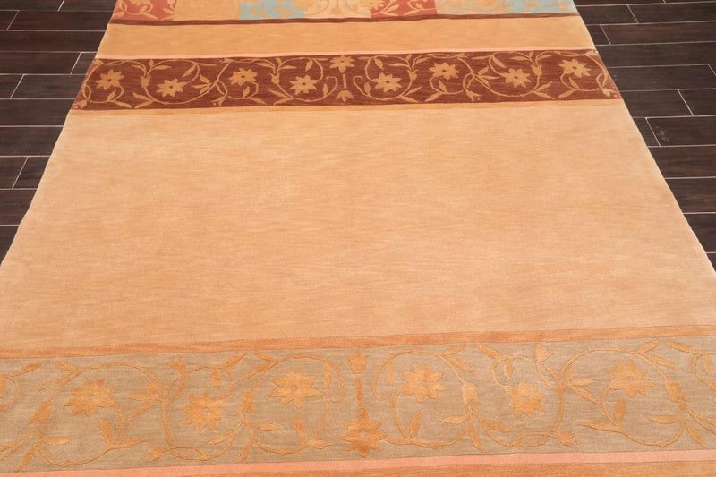 6' x 9' Hand Knotted Superfine Wool & Silk Tibetan Modern Area Rug Tan