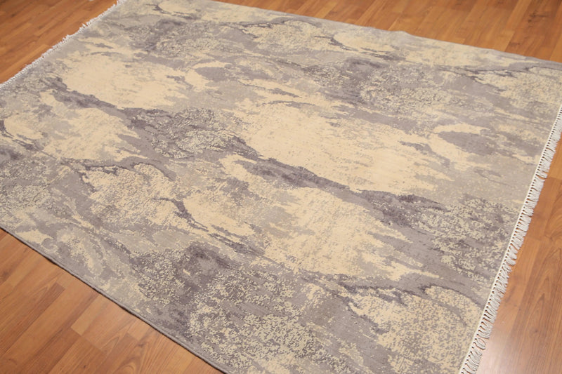 6' x 9' Hand Knotted Designer Grunge/Distress Look Wool Area rug Beige