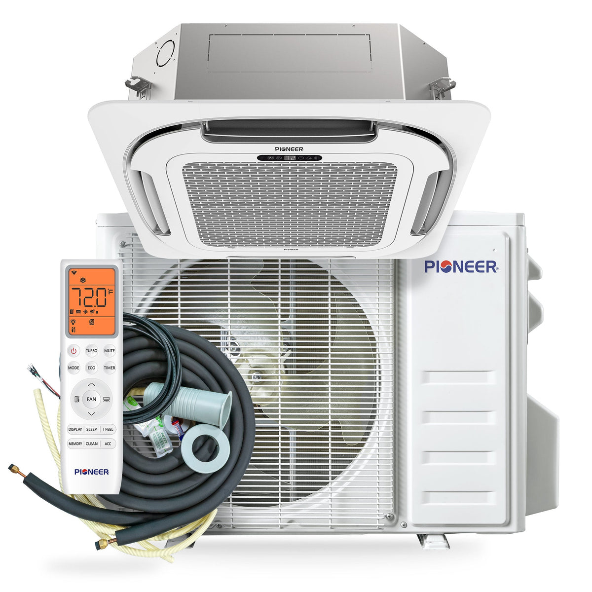 Pioneer® Quantum Ultra™ 16,000 BTU 20.5 SEER2 230V 8-Way Ceiling Cassette Ductless Mini-Split Air Conditioner Inverter Heat Pump Full Set, photo 3 of 9