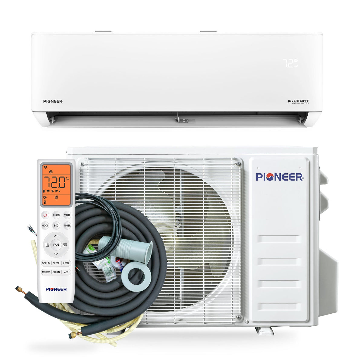 Pioneer® Quantum Ultra™ 9,000 BTU 24 SEER2 230V High-Wall Ductless Energy-Star Mini-Split Air Conditioner Inverter Heat Pump Full Set, photo 3 of 13