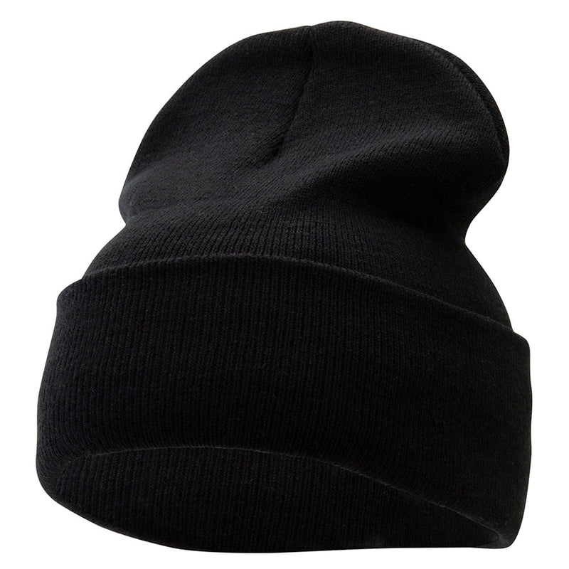 12 Inch Solid Knit Cuff Long Beanie Made in USA