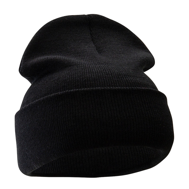 12 Inch Solid Knit Cuff Long Beanie Made in USA