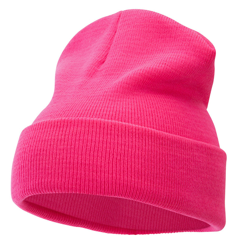 12 Inch Solid Knit Cuff Long Beanie Made in USA