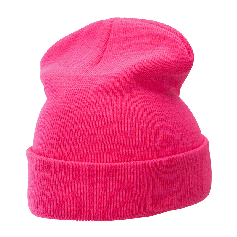 12 Inch Solid Knit Cuff Long Beanie Made in USA