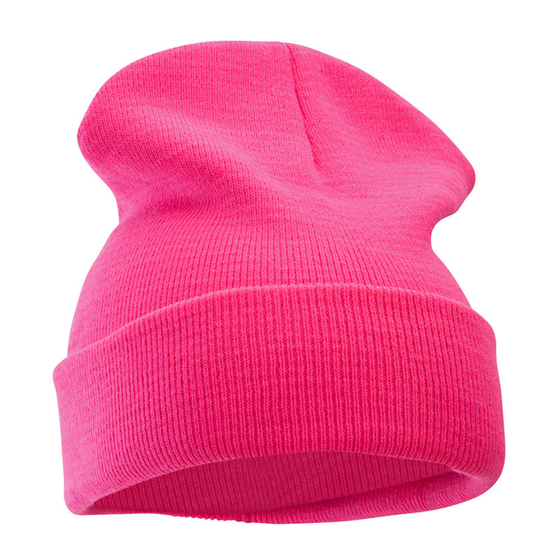 12 Inch Solid Knit Cuff Long Beanie Made in USA