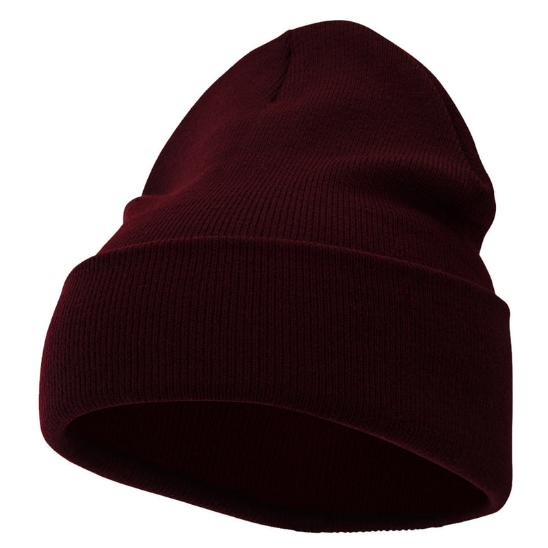 12 Inch Solid Knit Cuff Long Beanie Made in USA