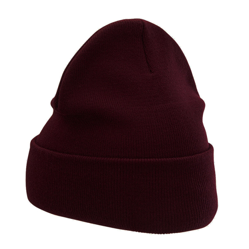 12 Inch Solid Knit Cuff Long Beanie Made in USA
