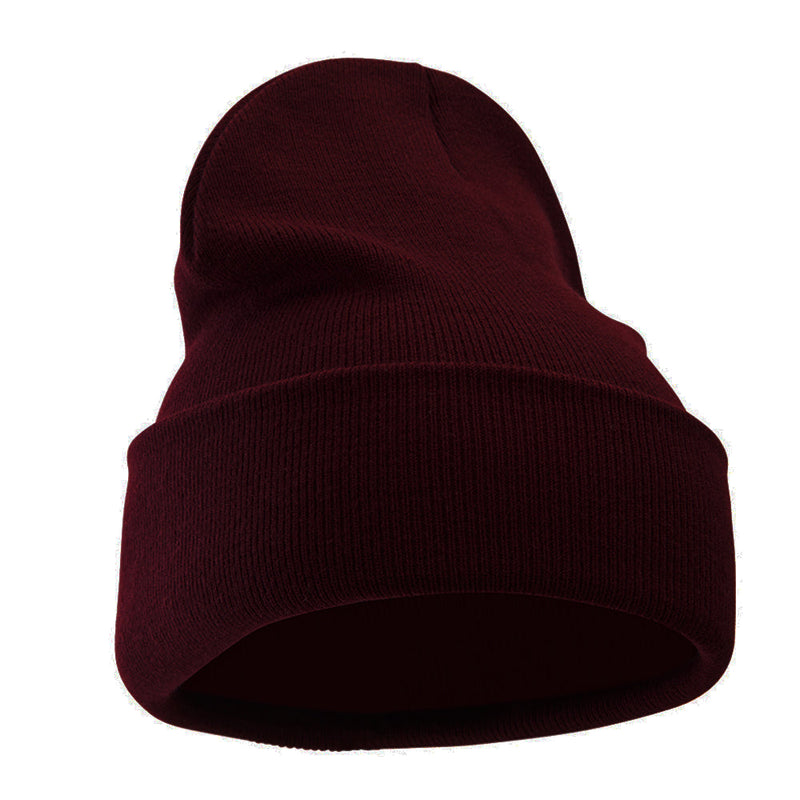 12 Inch Solid Knit Cuff Long Beanie Made in USA