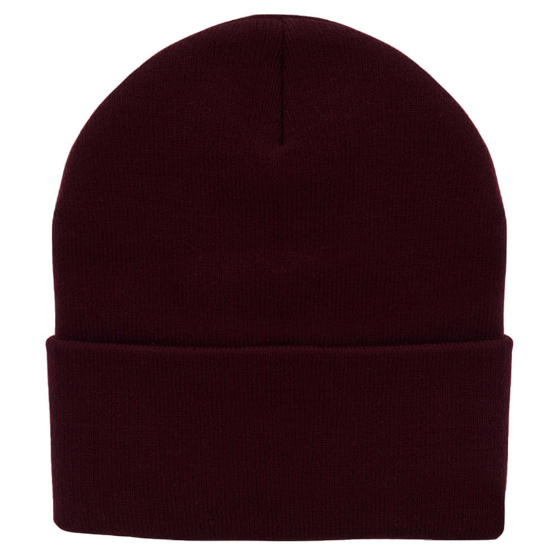 12 Inch Solid Knit Cuff Long Beanie Made in USA