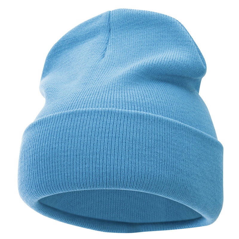 12 Inch Solid Knit Cuff Long Beanie Made in USA