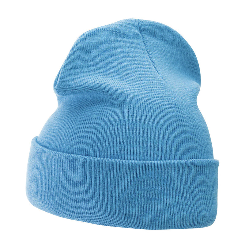 12 Inch Solid Knit Cuff Long Beanie Made in USA
