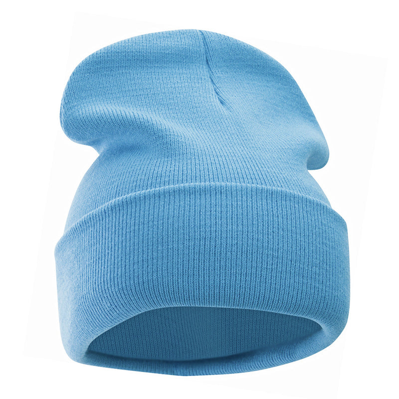 12 Inch Solid Knit Cuff Long Beanie Made in USA
