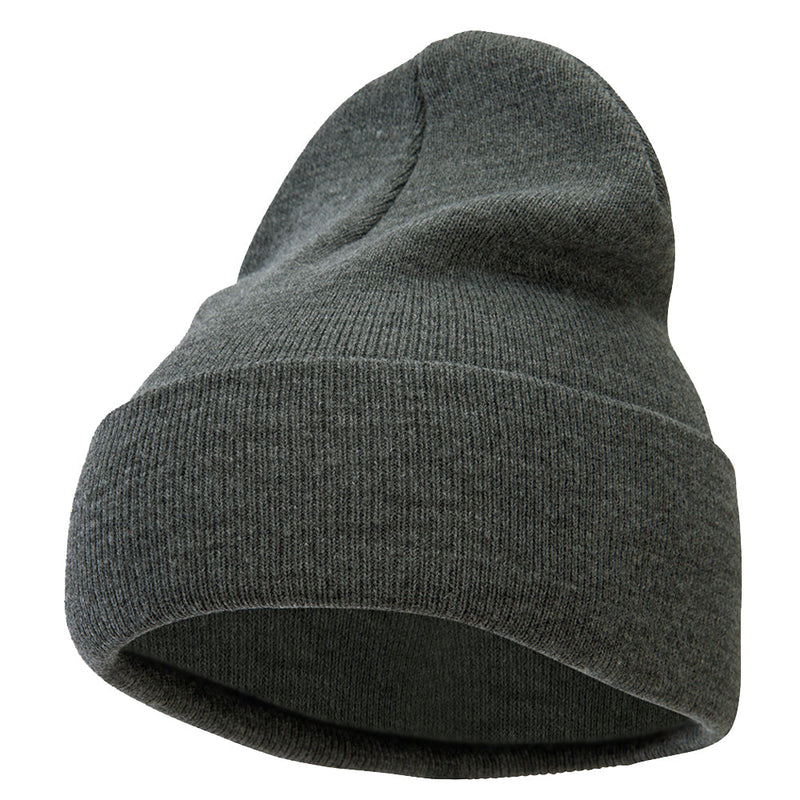 12 Inch Solid Knit Cuff Long Beanie Made in USA