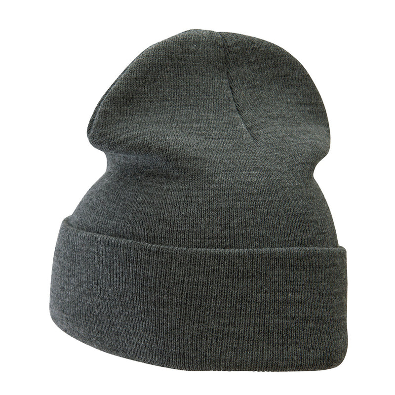 12 Inch Solid Knit Cuff Long Beanie Made in USA