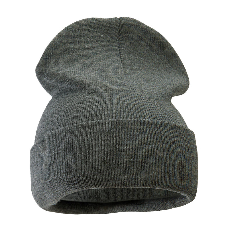12 Inch Solid Knit Cuff Long Beanie Made in USA