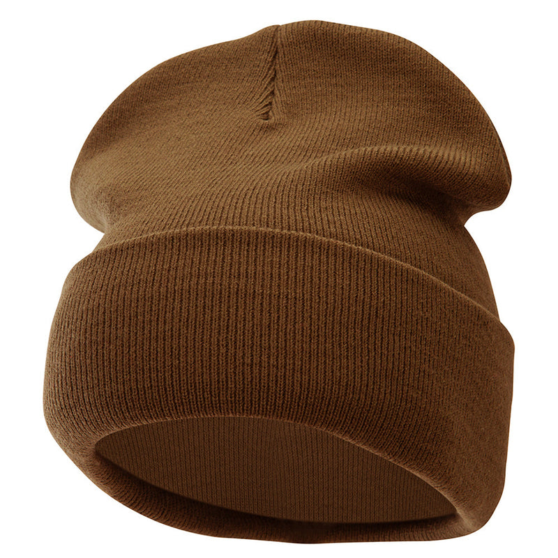12 Inch Solid Knit Cuff Long Beanie Made in USA