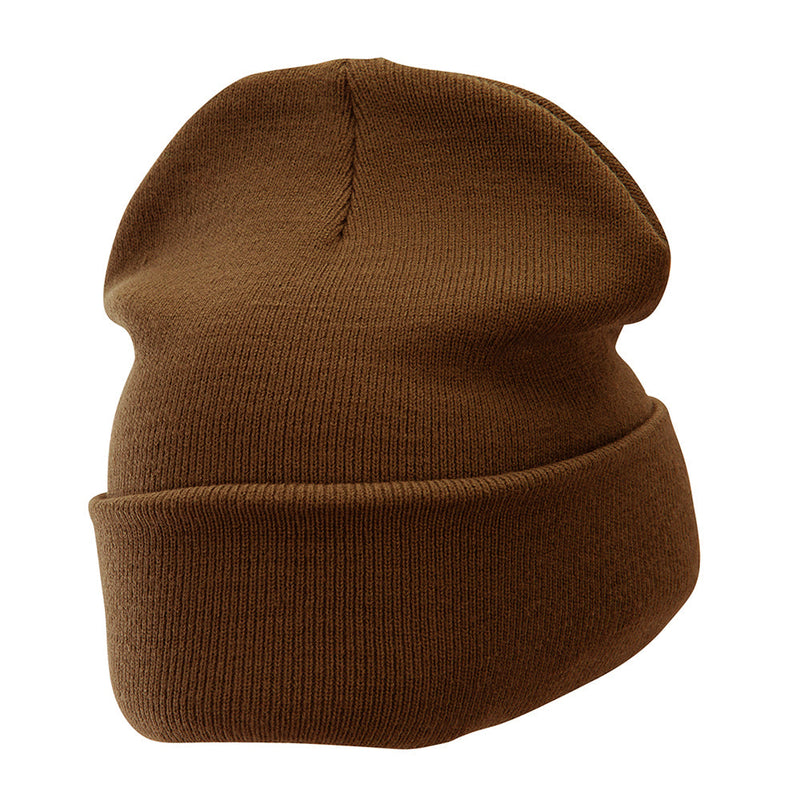 12 Inch Solid Knit Cuff Long Beanie Made in USA