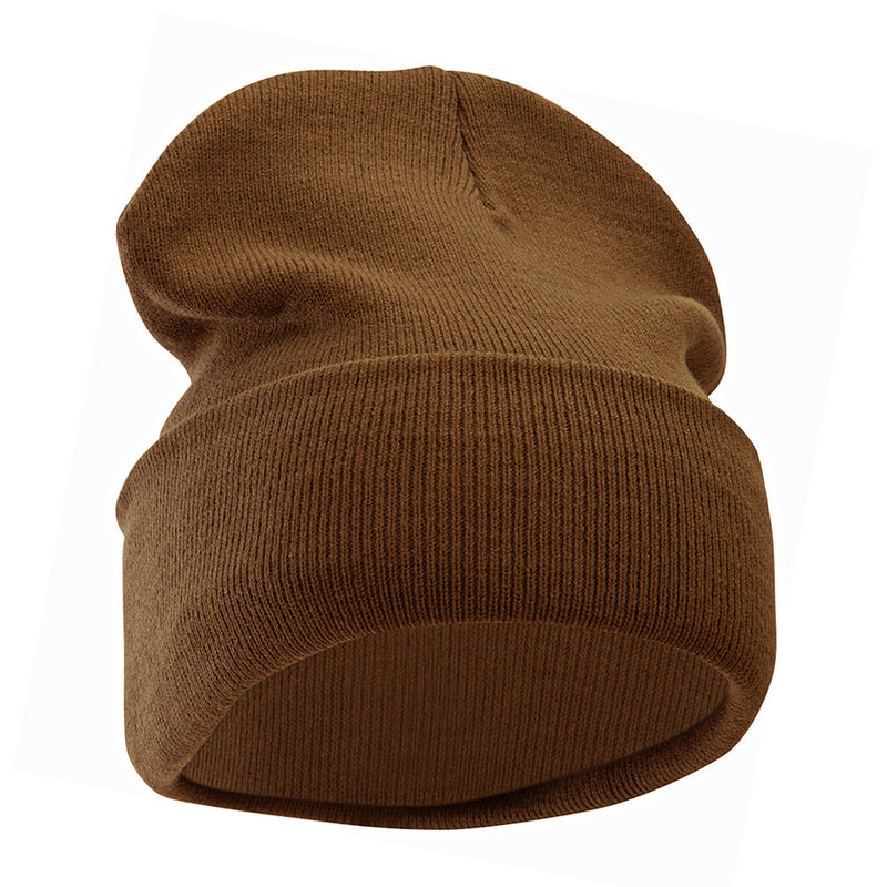 12 Inch Solid Knit Cuff Long Beanie Made in USA