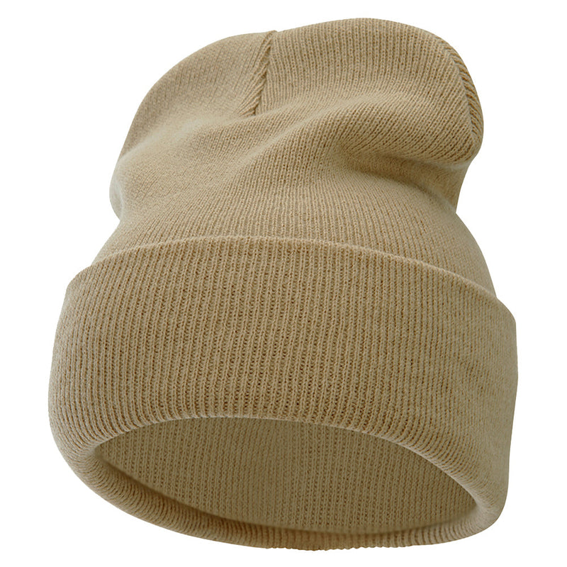 12 Inch Solid Knit Cuff Long Beanie Made in USA